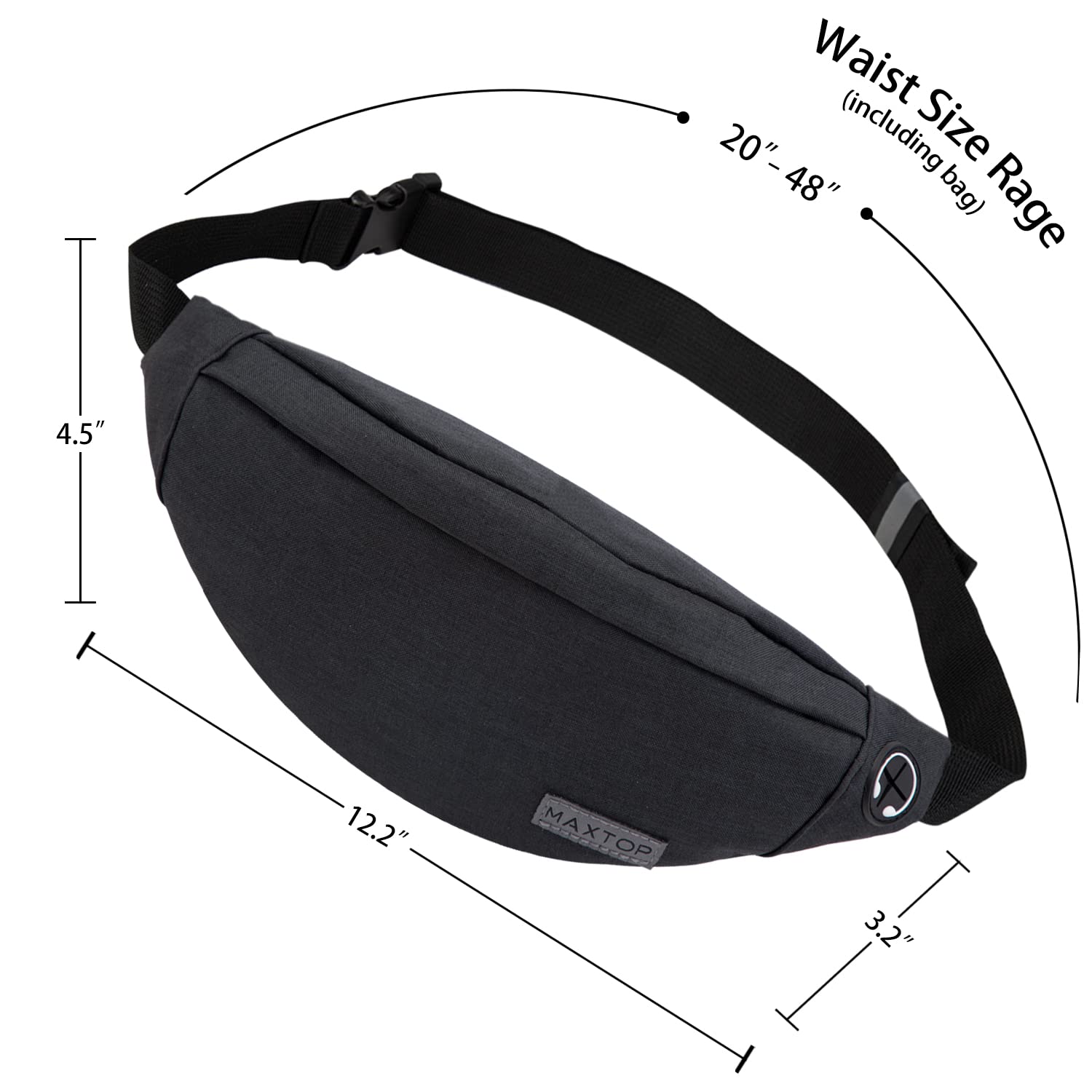 MAXTOP Fanny Pack for Men Women Waist Pack Bag with Headphone Jack and 3-Zipper Pockets Adjustable Straps