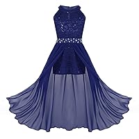 YiZYiF Big Girls Halter Sequin Lace Romper Dance Party Pageant Wedding Prom Gown Maxi Dress