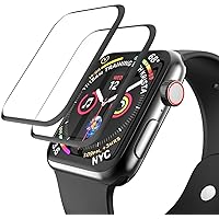 EWUONU [2 Pack Tempered Glass Screen Protector Compatible for Apple Watch Series 6/SE/5/4 44mm, 3D Full Coverage [Easy Installation Frame] Waterproof Bubble-Free HD Clear Film for iWatch 44mm
