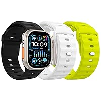 MoKo Pack of 3 Ocean Bracelets Compatible with Apple Watch Ultra 2 Strap 49 mm 45 mm 44 mm 42 mm for Men Women Waterproof Silicone Sports Bracelet for iWatch Series 9 8 7 6 5 4 3 SE Ultra 2 1, FG/W/S