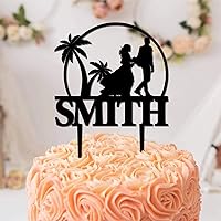 Beach Theme Mr & Mrs Cake Cupcake Toppers Black Couple Silhouette Bride to Be Wedding Acrylic Cupcake Topper Picks Fabulous Tropical Script Font Cake Decorations for Bridal Shower