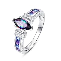 Merthus 925 Sterling Silver 1.5 cttw Mystic Rainbow Topaz Promise Engagement Ring for Women