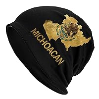 Michoacan Mexico Mexican Map Flag Beanie Slouchy Knit Hat Caps Soft Warm Cap Cuffed Summer Skull Cap