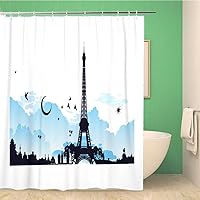 Bathroom Shower Curtain Paris at Night The Moon of Eiffel Tower France Polyester Fabric 72x72 inches Waterproof Bath Curtain Set with Hooks