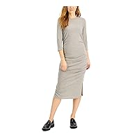INC Womens Gray Ruched Slitted Pullover Heather 3/4 Sleeve Crew Neck Midi Sheath Dress S