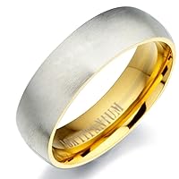 Gemini Men 18K Gold Filled 2 Tone Matte Polish Anniversary Titanium Wedding Ring 7mm Valentine's Day Gift