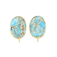 Guntaas Gems 14x18 Oval Shape Mojave Copper Turquoise DIY Earrings Single Loop Bail Brass Gold Plated Stud Earrings Making Finding Connectors Charms Jewelry Gift For Her