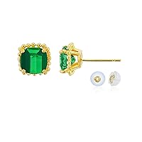 14K Yellow Gold 6x6mm Cushion Cut Gemstone Bead Frame Stud Earring with Silicone Back
