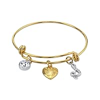 1928 Jewelry Women's Gold Heart Initial Crystal Charm Bangle Bracelet, 2.5