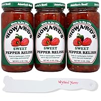 Wyked Yummy Howards Sweet Pepper Relish (3) 11-ounce Jars with 1 Plastic Spreader Bundle - Use this Hot Dog Relish for Hoagie Spread, relish dip or a great addition to your hamburger.