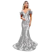 Women's Sequin Prom Dresses 2024 Glitter Long Mermaid Formal Dresses Off The Shoulder Evening Gowns
