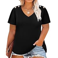 RITERA Plus Size Tops For Women Short Sleeve V Neck T Shirts Summer Basic Tunic With Side Button