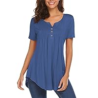 Sexy Tops for Women,Tunic V-Neck Button Top Loose Summer Plus Size Solid Sexy Short Sleeve Shirt Tees