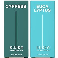 Cypress Essential Oil for Skin & Eucalyptus Essential Oil for Diffuser Set - 100% Nature Therapeutic Grade Essential Oils Set - 2x0.34 fl oz - Kukka