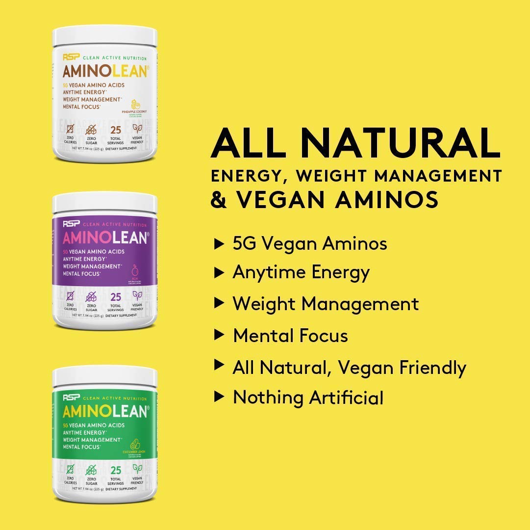 RSP NUTRITION Vegan AminoLean Pre Workout Energy (Pineapple Coconut 25 Servings) with TrueFit Vegan Protein Powder (Creamy Vanilla 2 LB)