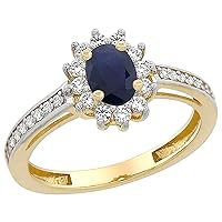 PIERA 14K Yellow Gold Diamond Halo Natural Quality Blue Sapphire Engagement Ring Oval 6x4mm, size 5-10