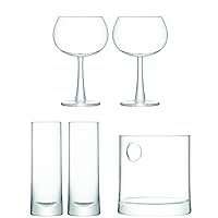 LSA Gin Drinking Set in Clear with Balloon, Highball Glasses and Ice Bucket - Mouth Blown Drinkware with Flared Stem and Base