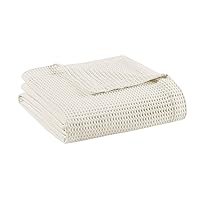 Beautyrest 100% Cotton Blanket, Trendy Woven Waffle Weave Design, All Season, Lightweight, Breathable, Soft and Cozy Casual Summer Cover, for Bed, Couch and Sofa, Full/Queen(90 in x 90 in), Ivory