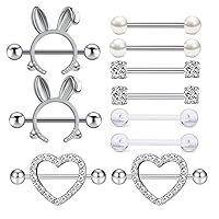TIANCI FBYJS 5-7 Pairs Stainless Steel Nipple Rings Tongue Ring Piercing Body Jewelry Barbell CZ Heart Shape Rings for Women Girls