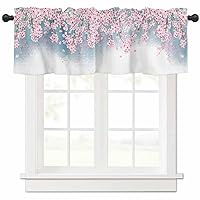 Peach Blossom Kitchen Valances for Windows Pink Floral Watercolor Gradient Rod Pocket Curtain Valances for Living Room Bedroom Cafe Window Treatment, 1 Panel, 60x18 Inch