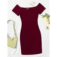 Women's Dresses Casual Wedding Off Shoulder Bodycon Dress Wedding Guest (Color : Maroon, Size : Small)