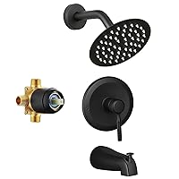 Tub Shower Faucet Set (Valve Included) with 6-Inch Rain Shower Head and Tub Spout, Single-Handle Tub and Shower Trim Kit, Matte Black