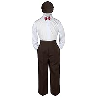 4pc Baby Toddler Kid Boy Wedding Suit Brown Pants Shirt Bow tie Hat Set Sm-4T