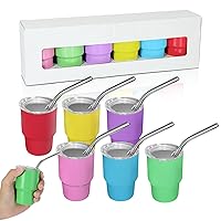 3oz Mini Tumbler Shot Glasses With Straw and Lid, Set Of 6 Mixed Colors Stainless Steel Insulated Sublimation Small Shot Glass Tumblers for Wedding Birthday Bachelorette Party Favors