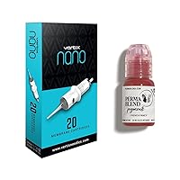 Perma Blend Lip Blushing Microblading Ink in French Fancy - Permament Lip Color (0.5 oz) Bundled With Vertix Nano Membrane Cartridge Tattoo Needles - 3 Shader - 0.25mm Medium Taper (20 Count)
