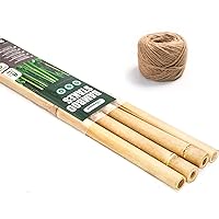 4pcs Bamboo Poles 8ft x 1 Inch- Bamboo Garden Stakes 8 Feet for Plants with 200 Feet 3mm Heavy Duty Garden Twine, Bamboo Plant Stakes for Beans Peas Cucumbers Large Fruiting Plants Trees