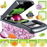 Multifunctional Vegetable Chopper, Slicer, Dicer, Cutter 14 PCs, with Container for Onion, Carrot, Potato, Salad, Garlic, ABS Design, Stainless Steel Blades.