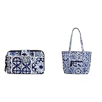 Vera Bradley Turnlock Wallet with RFID Protection, Island Tile Blue-Recycled Cotton Small Vera Tote Bag, Island Tile Blue-Recycled Cotton