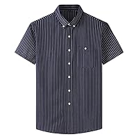 Striped Shirt Men's Short Sleeve Loose Men's Shirt with Pockets Oversized Vertical Striped Thin Shirt