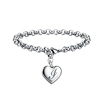 SANNYRA Charm Bracelet for Teen Girl Gifts | Christmas Gifts for Girls Heart Initial Charms Bracelets for Women Trendy | 26 Letters Stainless Steel Bracelet Gifts Ideas for Teen Girls