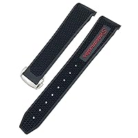 18mm 19mm 20mm 21mm 22mm Rubber Watchband for Omega Sxwatch Moon Watch Speedmaster Seamaster AT150 Tag Heuer Soft Strap (Color : Black Red Round, Size : 20mm)