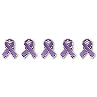 5 Pc Purple Awareness Enamel Ribbon Pins With Metal Clasps - 5 Pins - Show Your Support For Alzheimer’s Disease, Crohn’s Disease, Cystic Fibrosis, Epilepsy, Lupus, Pancreatic Cancer, Rett Syndrome