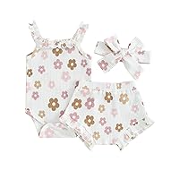 Engofs Newborn Baby Girl Summer Clothes Boho Infant Sleeveless Romper Bodysuit Shorts Headband 3Pcs Outfits