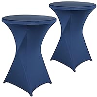 2 Pack 32x43 Inch Navy Blue Spandex Cocktail Table Covers, Fitted Round Cocktail Tablecloth, Stretch Highboy Table Cover Cloth for Wedding, Party, Banquet, Event