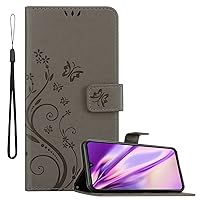 Book Case Compatible with Vivo V21 4G / 5G in Floral Grey - Cover in Flower Design with Magnetic Closure, Stand Function and 3 Card Slots - Wallet Etui Pouch PU Flip