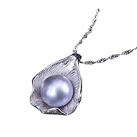 NicoWerk PKE138 Women's Pearl Necklace Shell Scarf 925 Sterling Silver Grey Real Pearls Cultured Pearls Large, Sterling Silver, Pearl