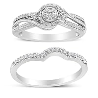 .925 Sterling Silver 1/3 Cttw Composite Diamond Frame Bypass Bridal Set Ring and Band (I-J Color, I2-I3 Clarity)