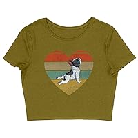 French Bulldog Valentine Women's Cropped T-Shirt - Heart Design Crop Top - Retro Design Cropped Tee