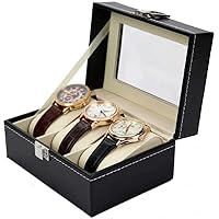Watch Box 3 Watch Box Display Organizer With Compartments Transparent PU Leather Watch Case Holder Window Jewellery Display With Lid Removable Pads