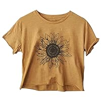 Women's Casual Summer Crop Top Cute Sunflower Graphic Cropped T-Shirt for Teen Girl (Yellow,M)