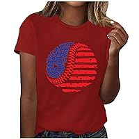 American Flag Baseball T-Shirts Women Mother's Day Tops Patriotic USA Flag Mom Gift Shirt Casual Short Sleeve Tees
