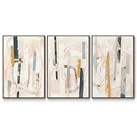 Canvas 3 Piece Wall Art Modern Paintings Melon Litmus Geometric Patterns Abstract Walnut Floater Framed Artwork for Bedroom Office Kitchen - 24