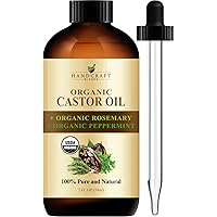 Handcraft Blends Organic Castor Oil with Organic Rosemary and Organic Peppermint Oil in Glass Bottle - 2 Fl Oz - 100% Pure and Natural - Premium Grade Oil for Hair Growth, Eyelashes and Eyebrows