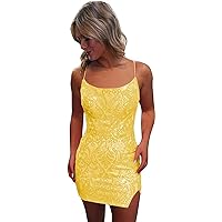 Women's Sequin Lace Homecoming Dresses Tight Cowl Neck Short Prom Dress Mini Sparkly Cocktail Dress