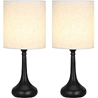 Bedside Table Lamps, Modern Simple Desk Lamps Minimalist Nightstand Lamps with Linen Fabric Shades and Black Base for Living Room Family Bedroom Bedside Office,Black (Set of 2)