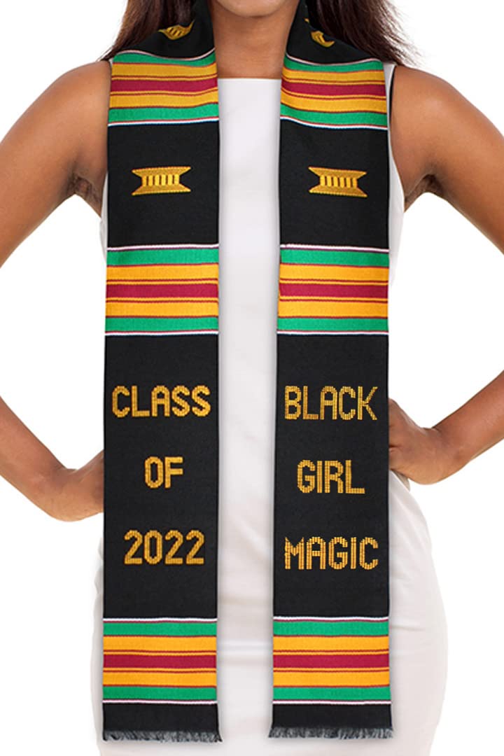 Black Girl Magic 2022 or 2023 Authentic Handwoven Kente Cloth Graduation Stole